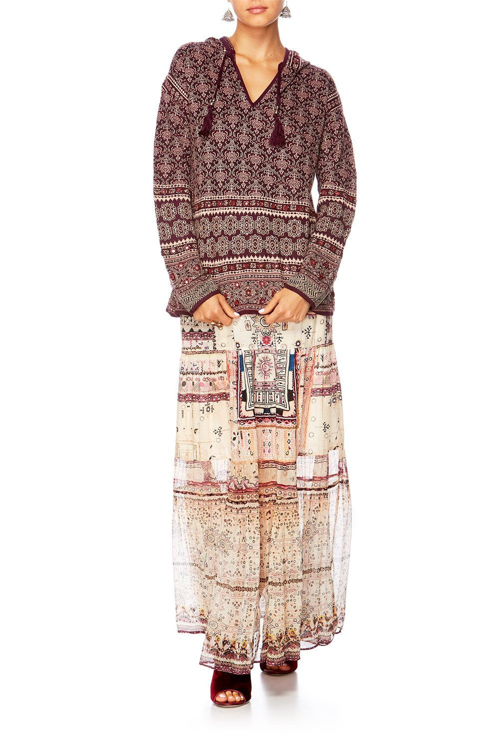 MAPPED OUT HOODED JUMPER W TASSLE