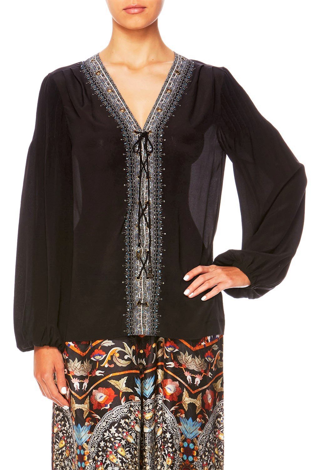 CAMILLA CHAMBER OF REFLECTIONS PEASANT BLOUSE W FRONT LACING