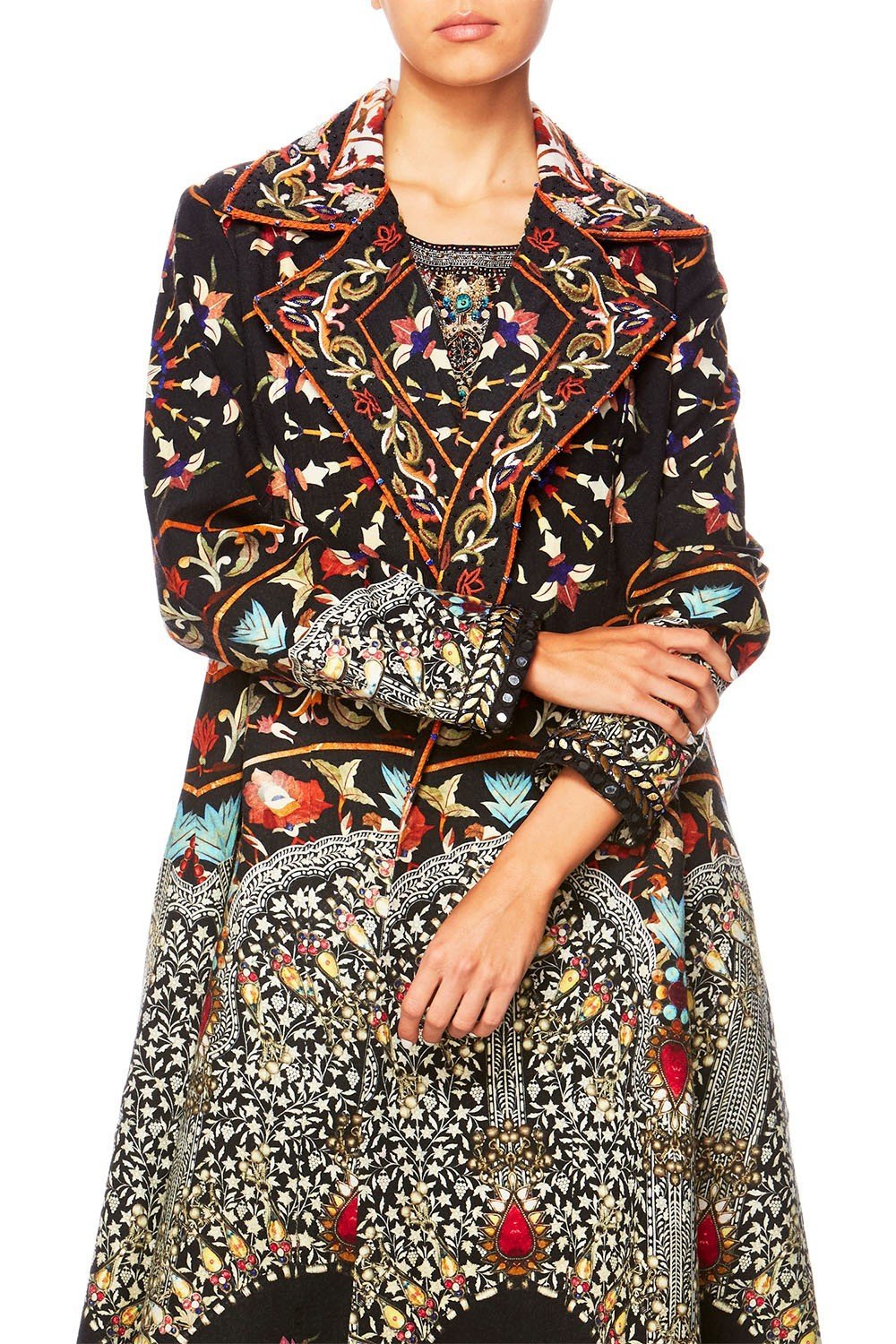 CHAMBER OF REFLECTIONS LONG OPEN COAT W WIDE COLLAR