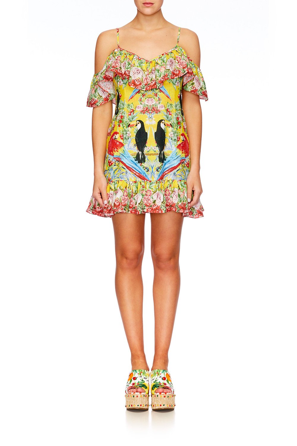 LOVE BIRDS LOW V BACK DRESS W FRILL