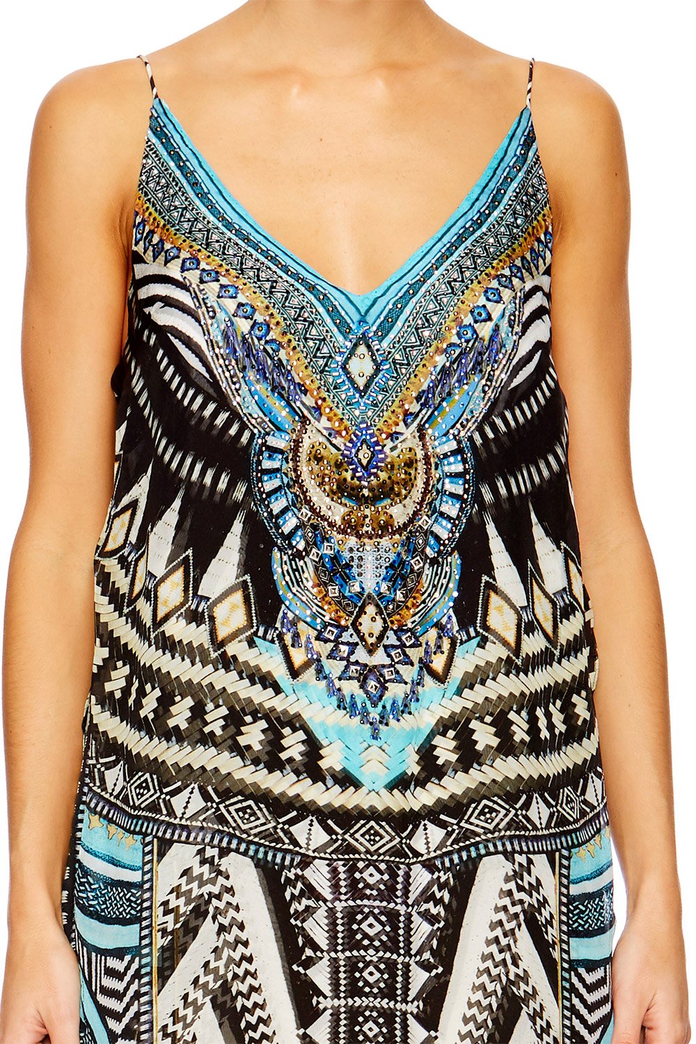 RUNAWAY READY OVERLAY V NECK LONG DRESS