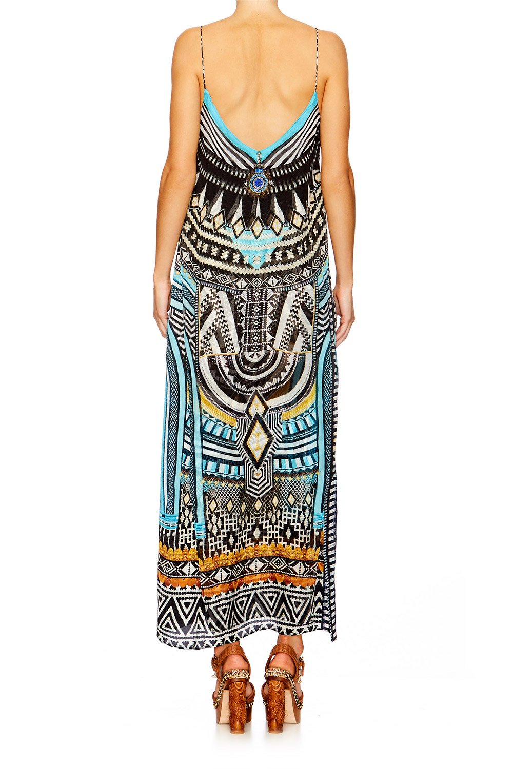 RUNAWAY READY OVERLAY V NECK LONG DRESS
