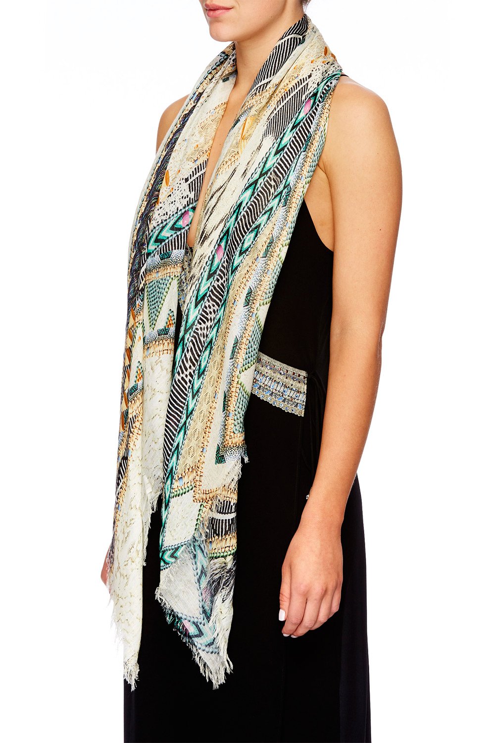 WEAVE ON SHEER SCARF W RAW EDGE