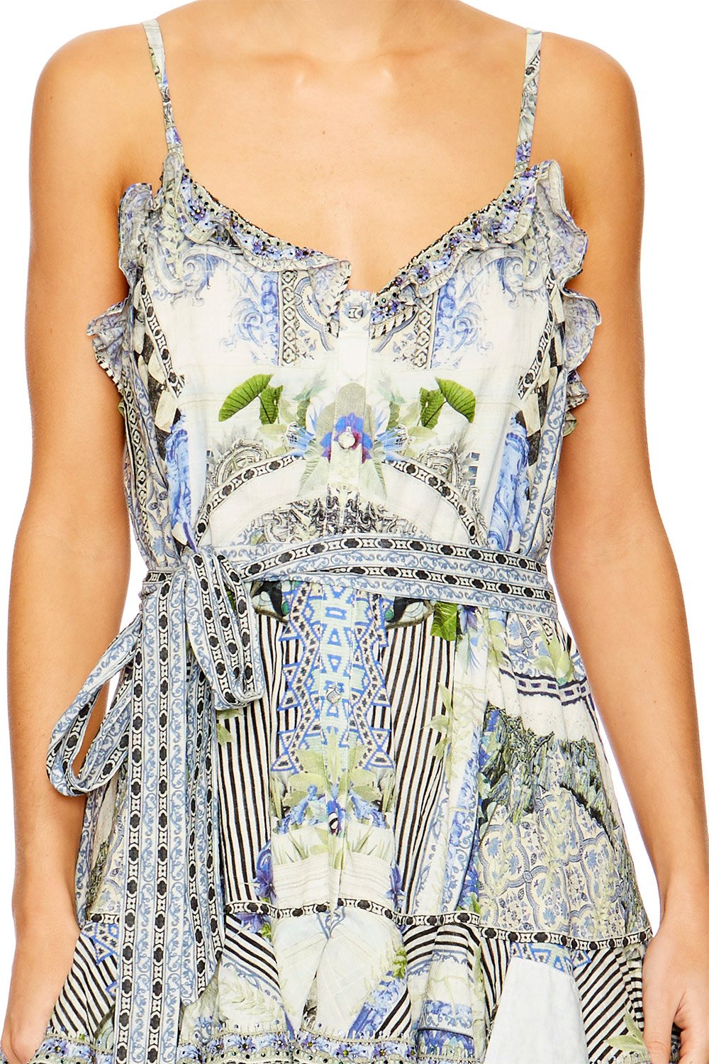 THE SWEET ESCAPE MINI BUTTON DOWN FRILL DRESS