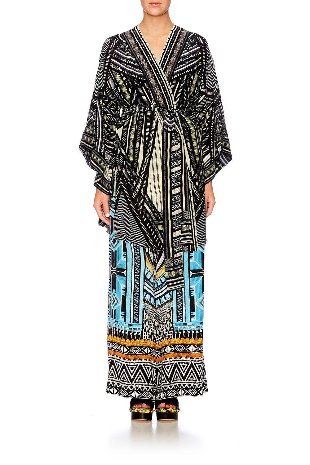 BETWEEN THE LINES KIMONO W TIE BELT