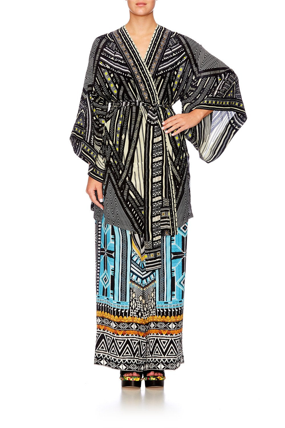 BETWEEN THE LINES KIMONO W TIE BELT