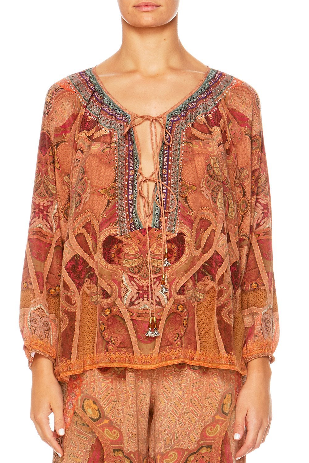 FAMILY GATHERING TIE FRONT HIGH LOW HEM BLOUSE