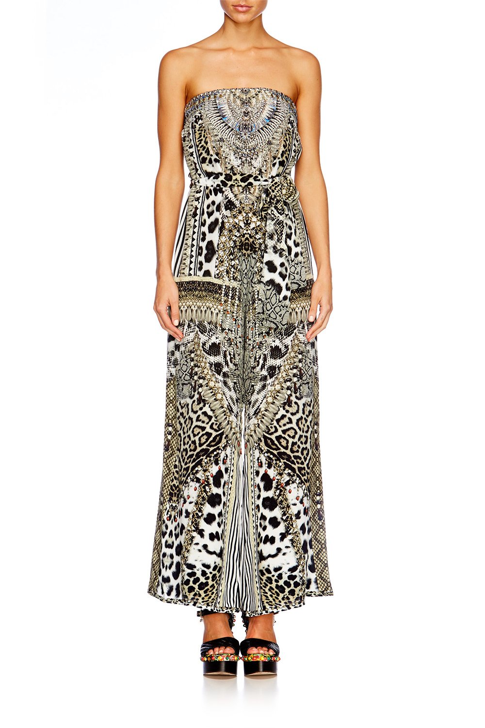ANIMAL INSTINCT TIE WAIST STRAPLESS JUMPSUIT
