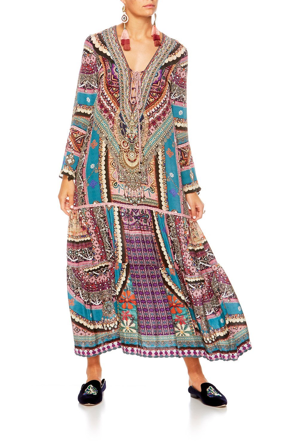 TIMES WE SHARE LACE UP DRESS W TIERED HEM