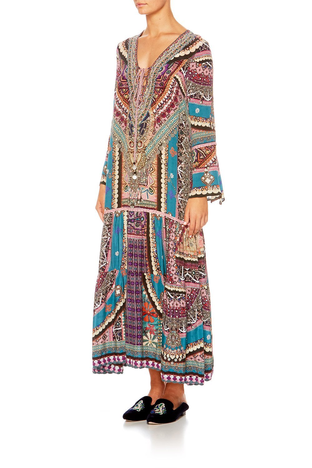 TIMES WE SHARE LACE UP DRESS W TIERED HEM