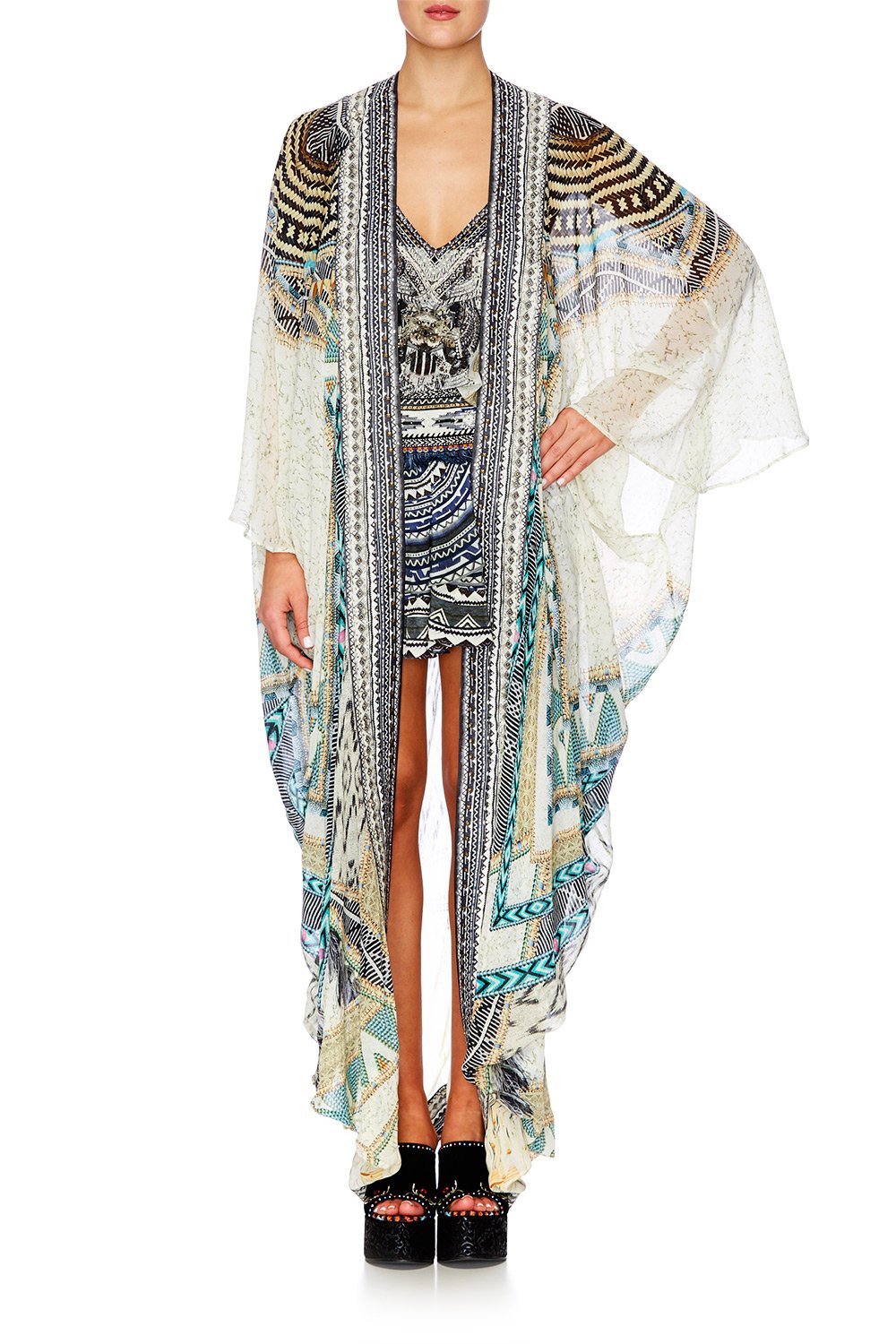 WEAVE ON LONG SLEEVE LONG CAPE