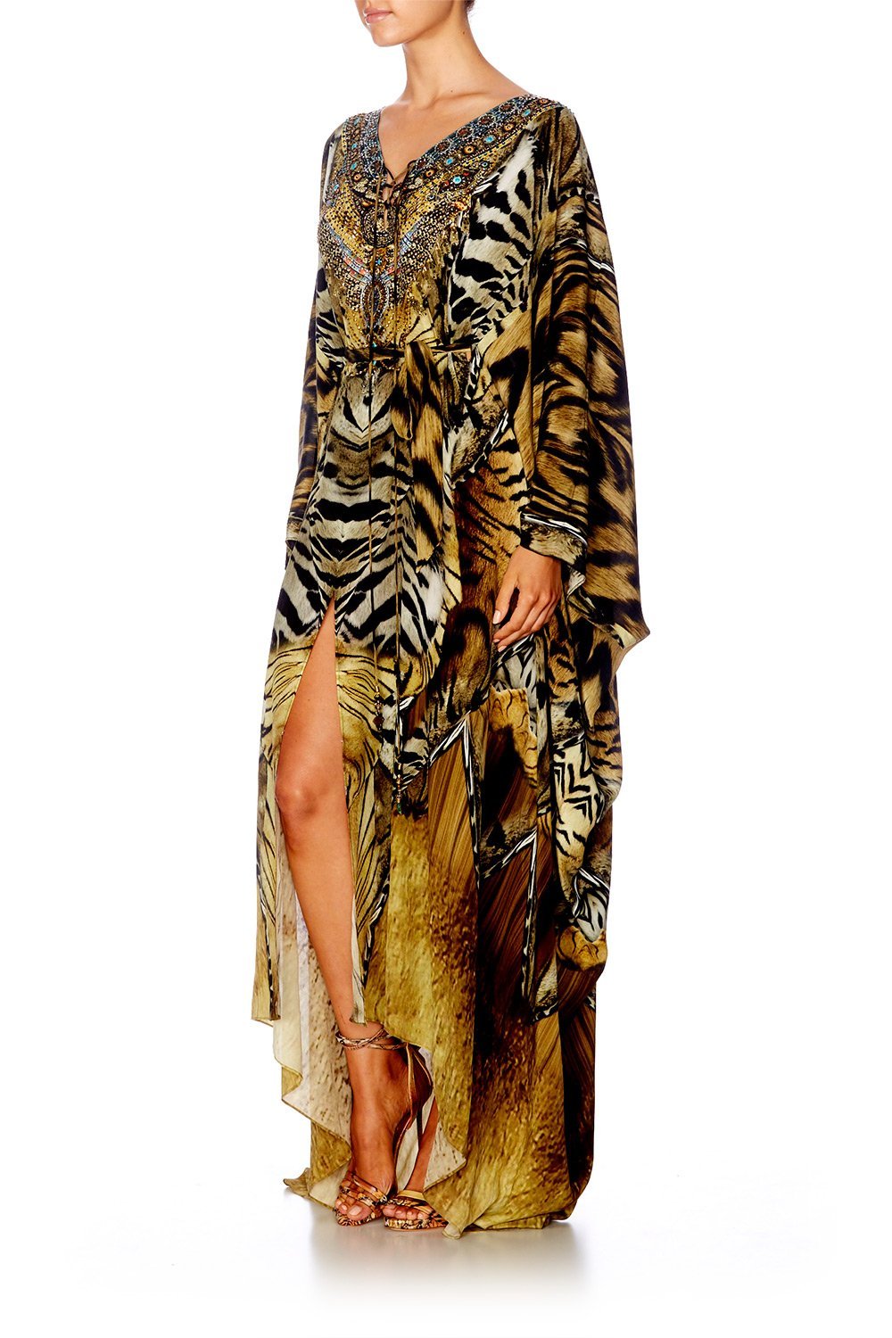 GIVEN TO THE WILD SPLIT HEM LACE UP KAFTAN