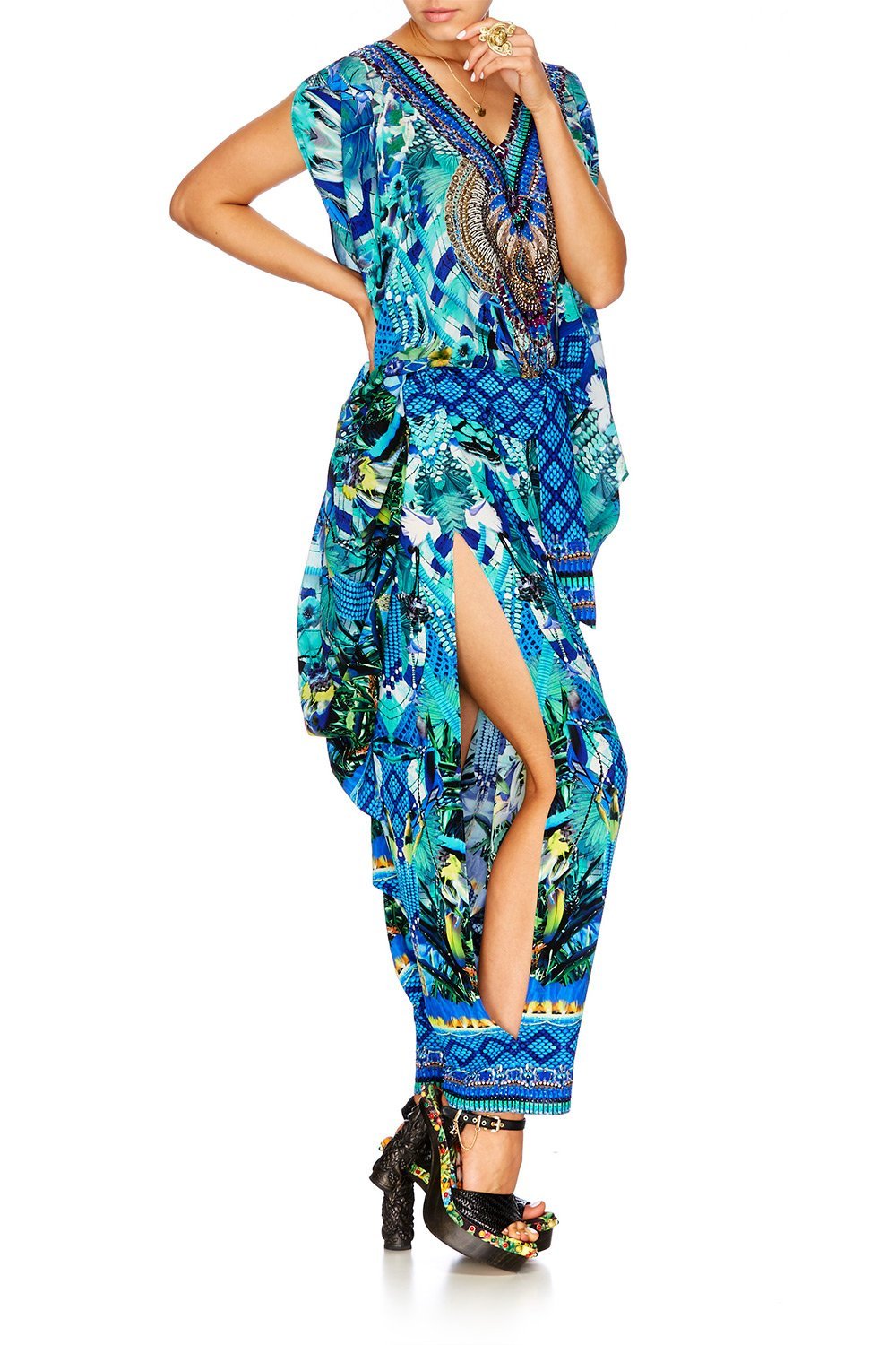 AMAZON AZURE SPLIT SHOULDER SHORT KAFTAN