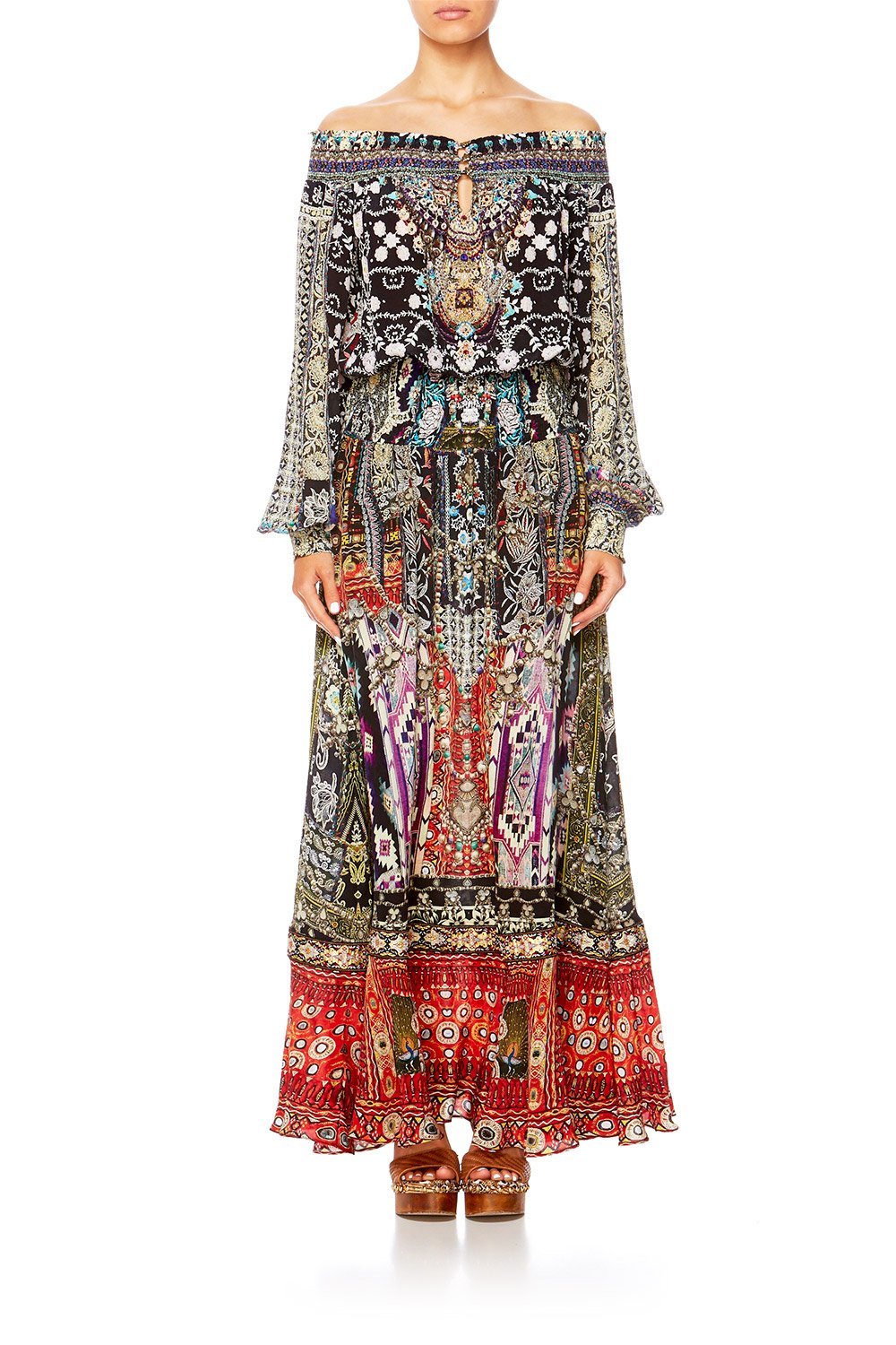 CAMILLA JAGGIS KINGDOM OFF SHOULDER SHIRRED DRESS